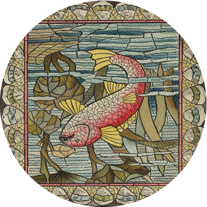 Round Machine Washable Transitional Milk Chocolate Brown Rug, wshpat1240