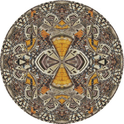 Round Machine Washable Transitional Light French Beige Brown Rug, wshpat124
