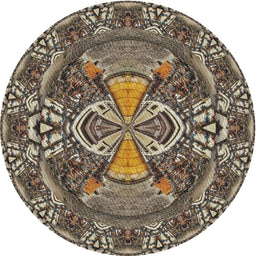 Round Machine Washable Transitional Light French Beige Brown Rug, wshpat125