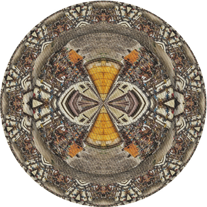 Round Machine Washable Transitional Light French Beige Brown Rug, wshpat125