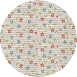 Round Patterned Antique White Beige Novelty Rug, pat1262