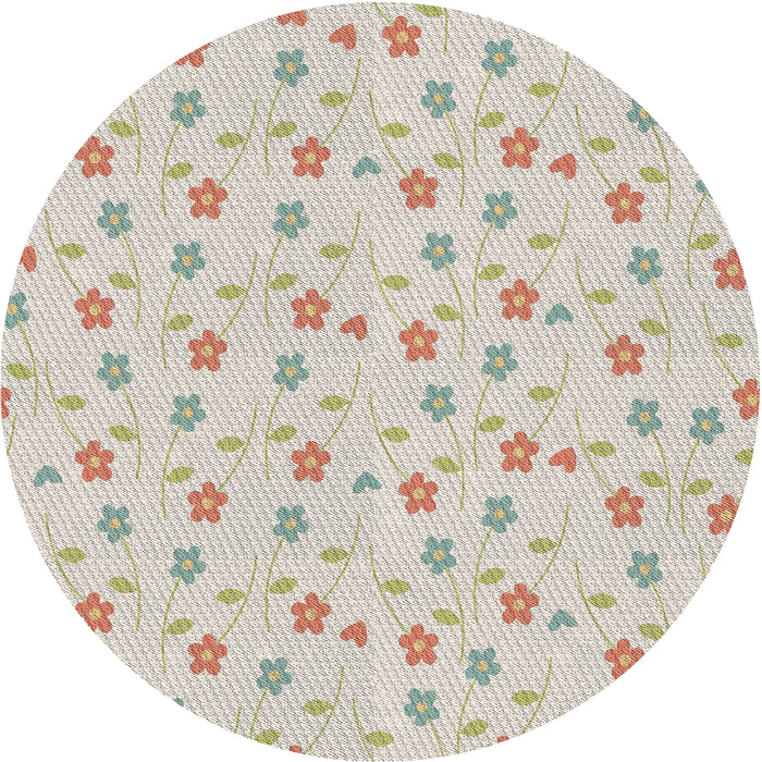 Round Patterned Antique White Beige Novelty Rug, pat1262