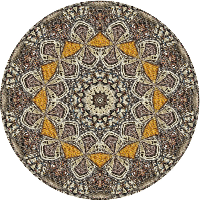 Round Patterned Light French Beige Brown Novelty Rug, pat126