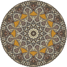 Round Machine Washable Transitional Light French Beige Brown Rug, wshpat126