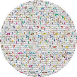 Round Patterned Off White Beige Novelty Rug, pat1272