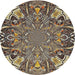 Round Patterned Light French Beige Brown Novelty Rug, pat127