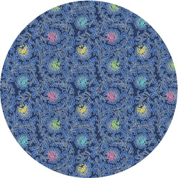 Round Machine Washable Transitional Denim Blue Rug, wshpat1282
