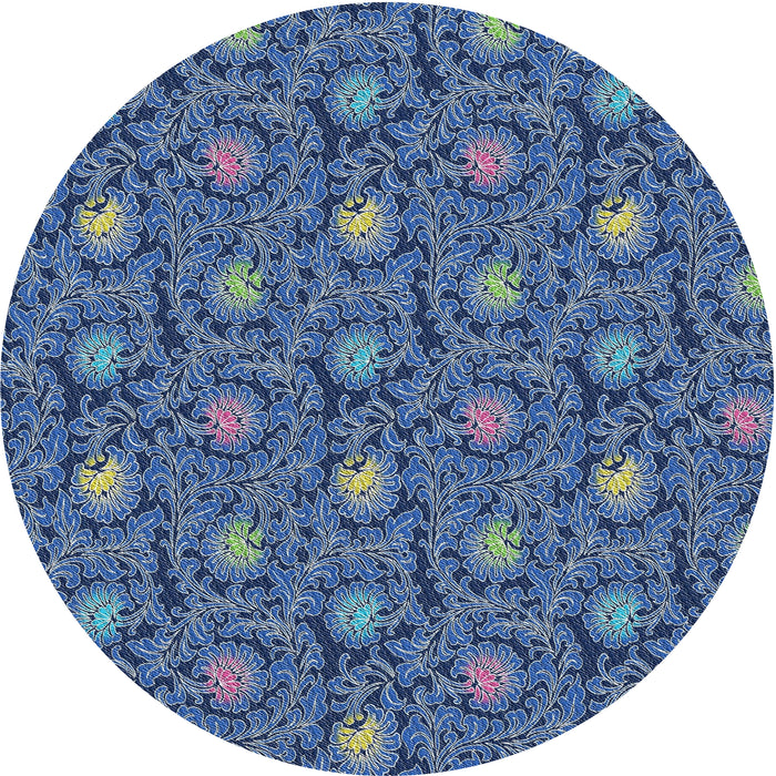 Round Machine Washable Transitional Denim Blue Rug, wshpat1282