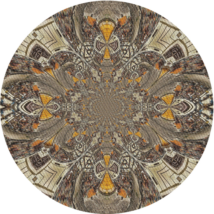 Round Machine Washable Transitional Light French Beige Brown Rug, wshpat128