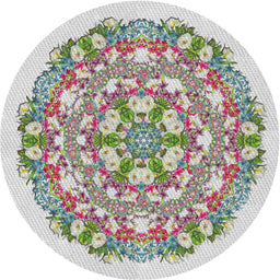 Round Patterned White Gold Novelty Rug, pat1294