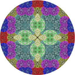 Round Machine Washable Transitional Dark Sea Green Rug, wshpat1309