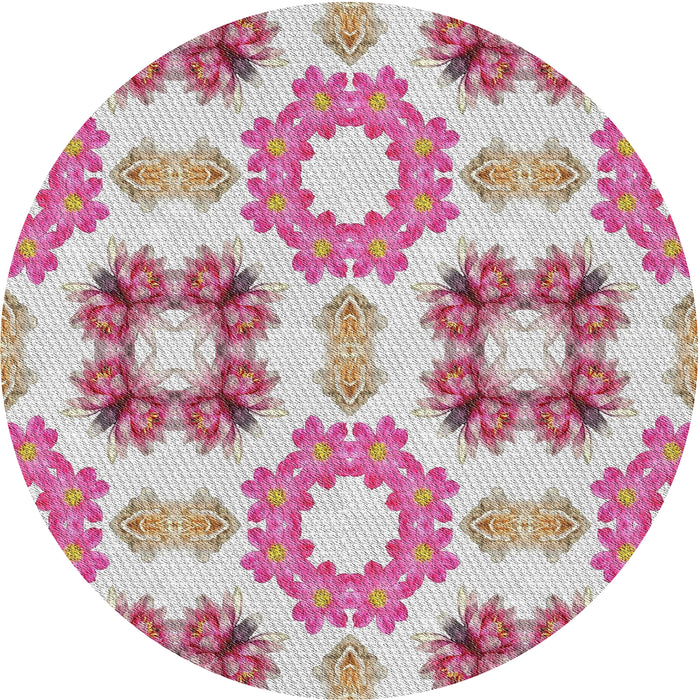 Round Machine Washable Transitional Dark White Beige Rug, wshpat1334