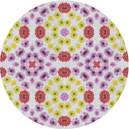 Round Machine Washable Transitional Tulip Pink Rug, wshpat1337