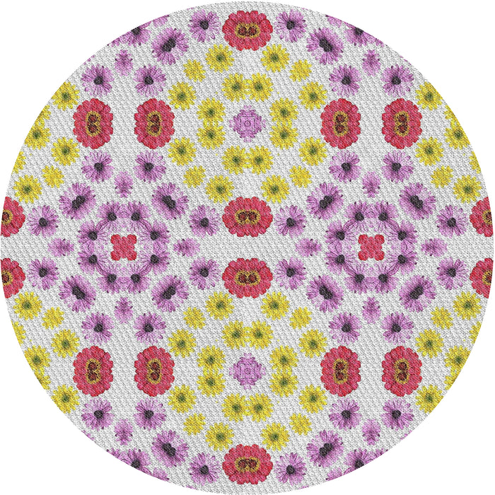 Round Machine Washable Transitional Tulip Pink Rug, wshpat1337