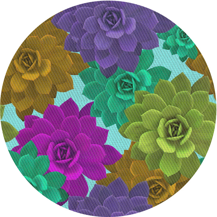 Round Machine Washable Transitional Green Rug, wshpat1342