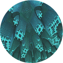 Round Patterned Dark Turquoise Green Modern Rug, pat1350