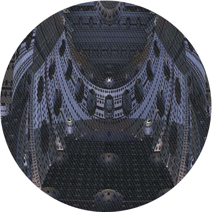 Round Machine Washable Transitional Mist Blue Rug, wshpat1356