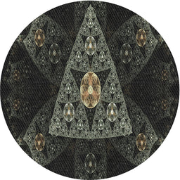 Round Machine Washable Transitional Black Rug, wshpat1373