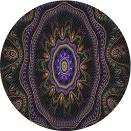 Round Patterned Black Novelty Rug, pat1379