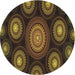 Round Patterned Black Brown Novelty Rug, pat1380