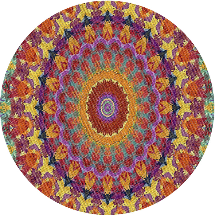 Round Machine Washable Transitional Camel Brown Rug, wshpat1391