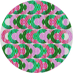 Round Machine Washable Transitional Green Rug, wshpat1431