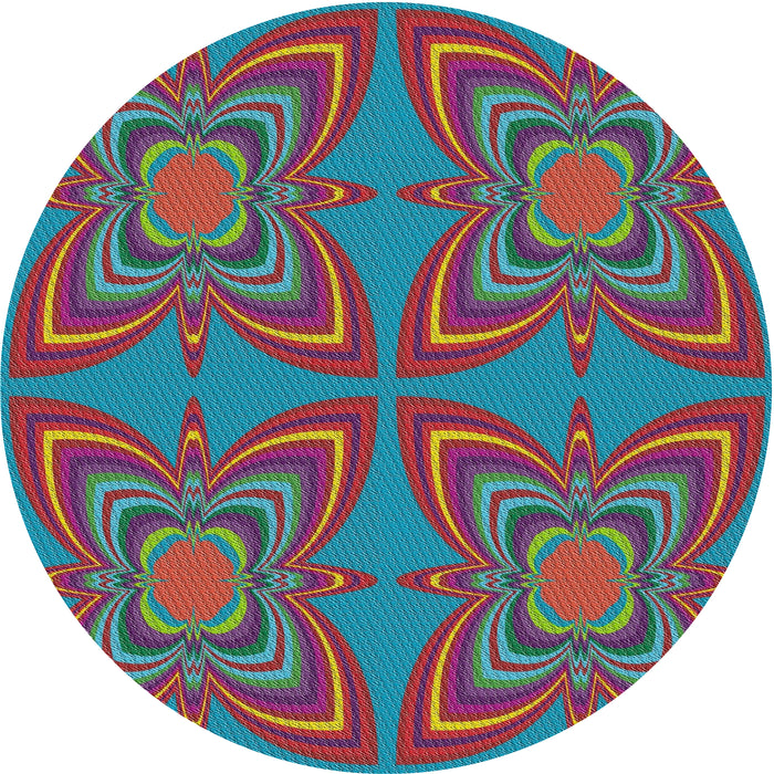 Round Machine Washable Transitional Macaw Blue Green Rug, wshpat1438