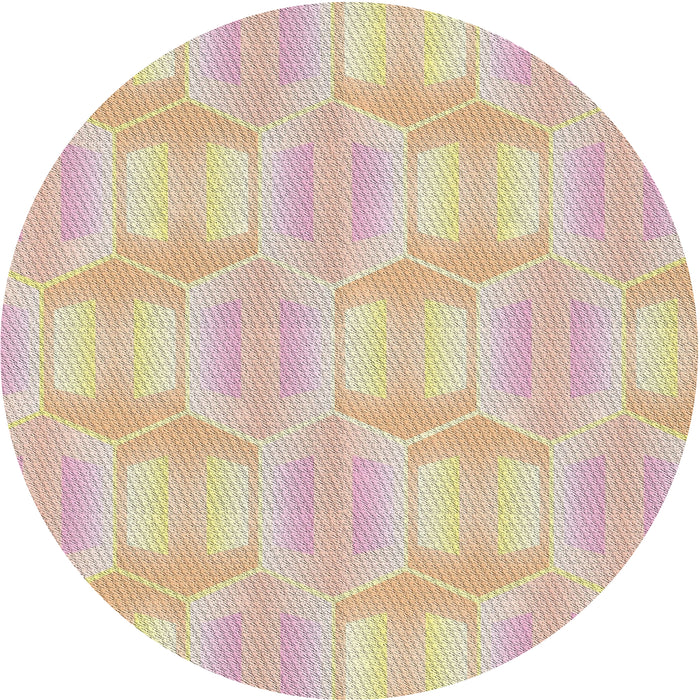 Round Machine Washable Transitional Vanilla Gold Rug, wshpat1454