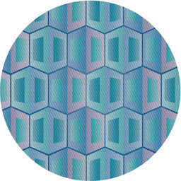 Round Machine Washable Transitional Diamond Blue Rug, wshpat1455