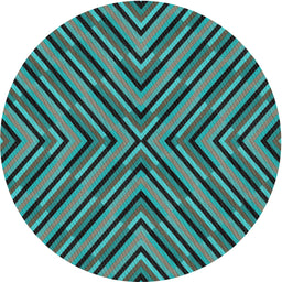 Round Machine Washable Transitional Turquoise Green Rug, wshpat1513