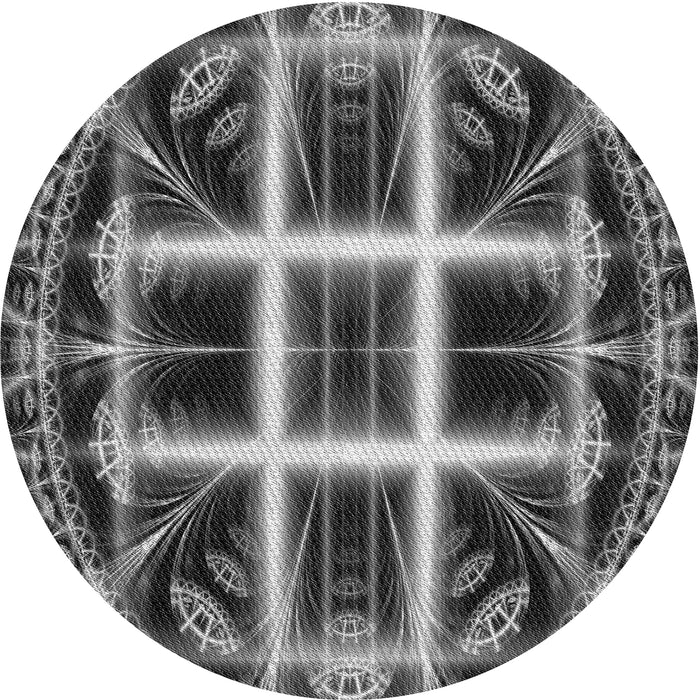 Round Patterned Charcoal Black Novelty Rug, pat1548