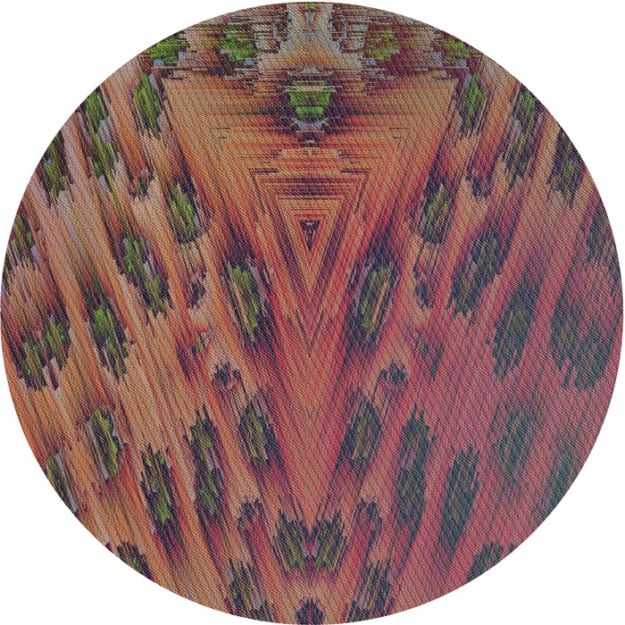 Round Machine Washable Transitional Orange Salmon Pink Rug, wshpat1565