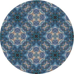 Round Machine Washable Transitional Dark Blue Grey Blue Rug, wshpat1611