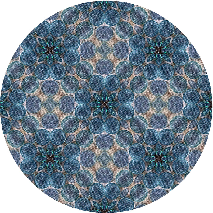 Round Patterned Dark Blue Grey Blue Novelty Rug, pat1611