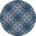 Round Patterned Dark Blue Grey Blue Novelty Rug, pat1611