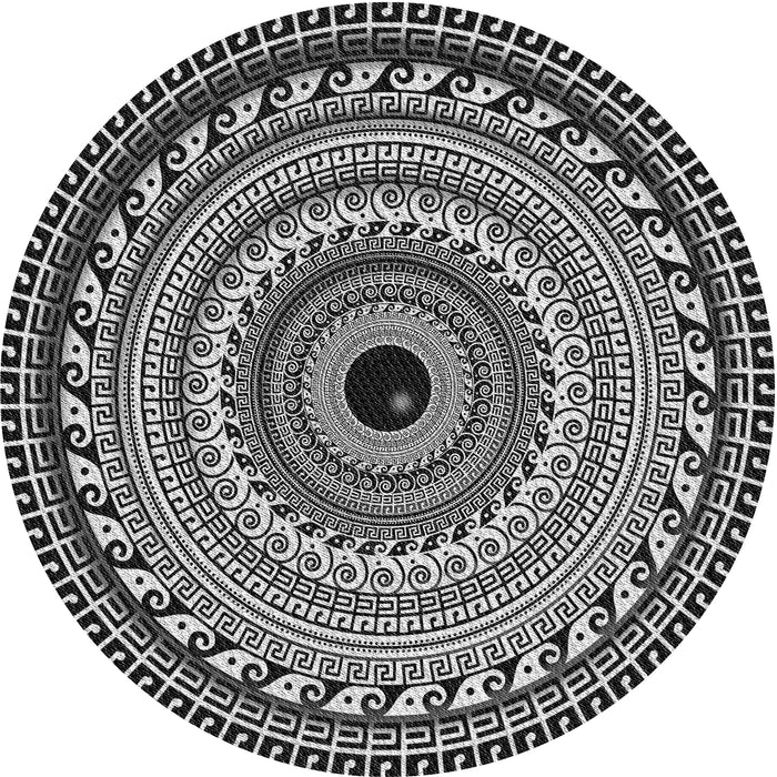 Round Machine Washable Transitional Midnight Gray Rug, wshpat1614