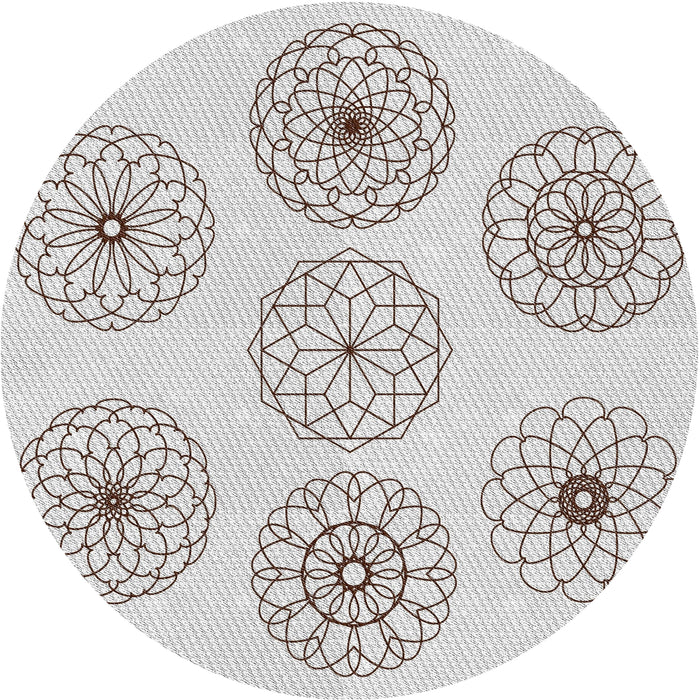 Round Machine Washable Transitional White Smoke Rug, wshpat1619