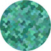 Round Machine Washable Transitional Turquoise Green Rug, wshpat1645