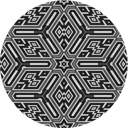 Round Machine Washable Transitional Black Rug, wshpat1665