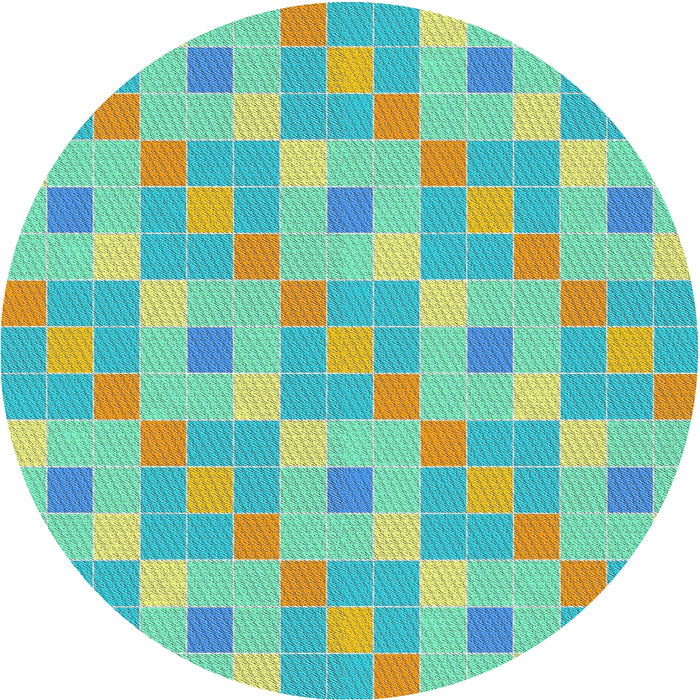 Round Patterned Green Abstract Machine Washable Rug, wshpat1669