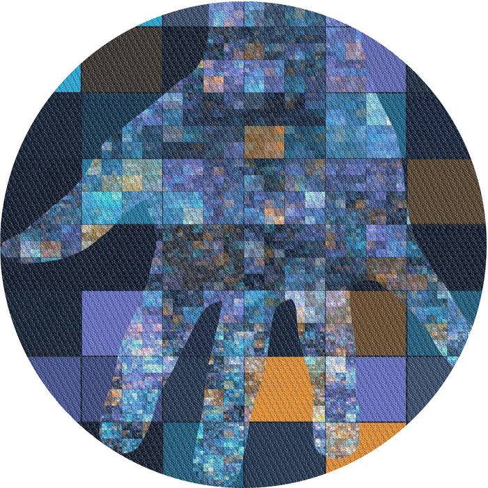 Round Machine Washable Transitional Deep-Sea Blue Rug, wshpat1685