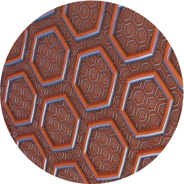 Round Patterned Saffron Red Novelty Rug, pat1713