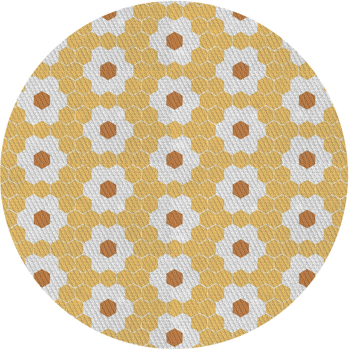 Round Machine Washable Transitional Khaki Gold Rug, wshpat1714
