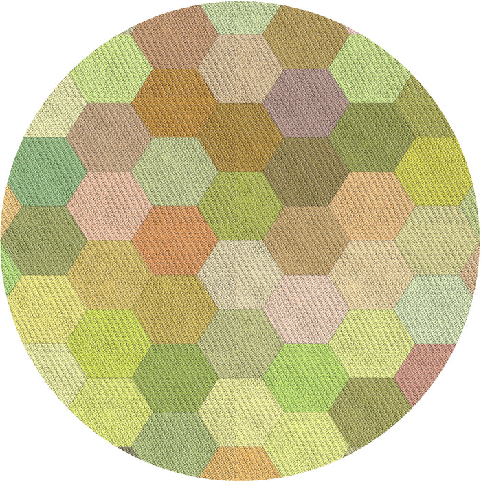 Round Patterned Tea Green Abstract Machine Washable Rug, wshpat1724