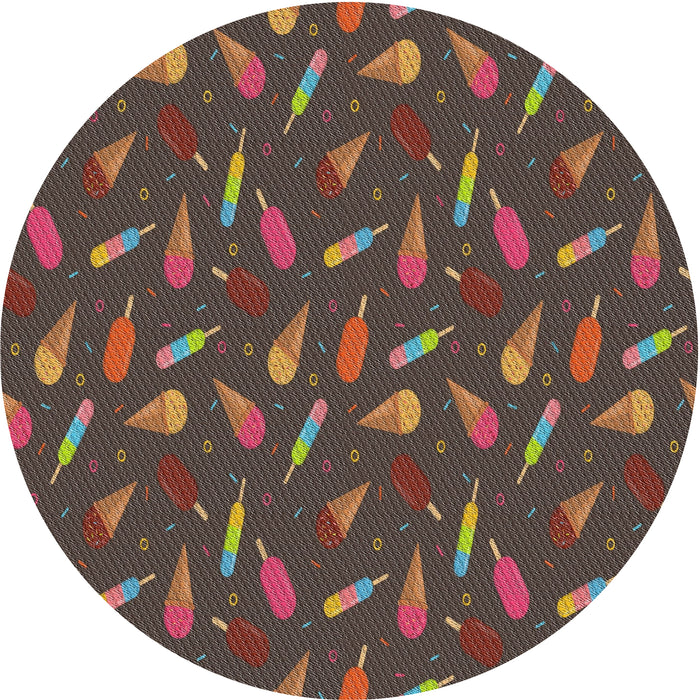 Round Patterned Dark Almond Brown Novelty Rug, pat1742