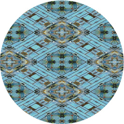 Round Machine Washable Transitional Tiffany Blue Rug, wshpat1747