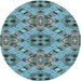 Round Machine Washable Transitional Tiffany Blue Rug, wshpat1747