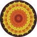 Round Machine Washable Transitional Yellow Rug, wshpat1754