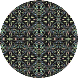 Round Machine Washable Transitional Black Rug, wshpat1759