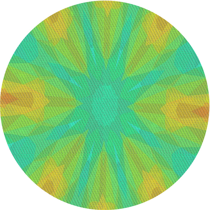 Round Patterned Green Abstract Machine Washable Rug, wshpat1775